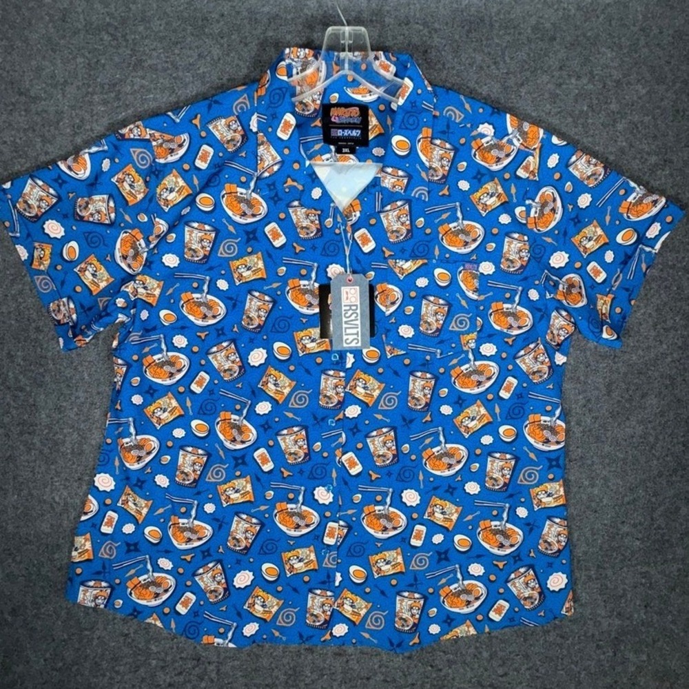 NWT‎ RSVLTS Naruto Ichiraku Ramen Pattern Button Shirt Womens 3XL Short Sleeve